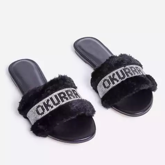𝙉𝙀𝙒 𝙄𝙉💎OKUUR fur Rhinestone Slide Sandal - Picture 4 of 6